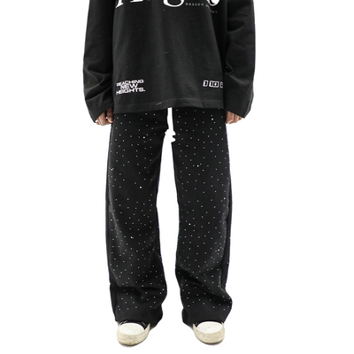 HeightsDistrict rhinestone flare pants with sparkling rhinestone embellishments and fitted silhouette, stylish and eye-catching.