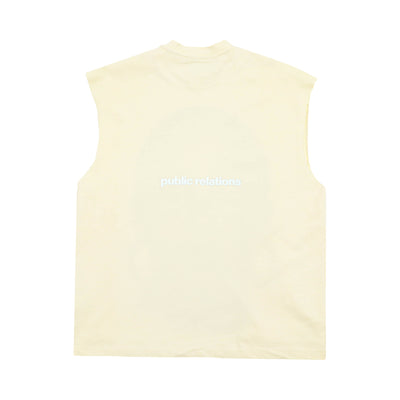 sade cut off cream sleeveless back flat lay on white.
