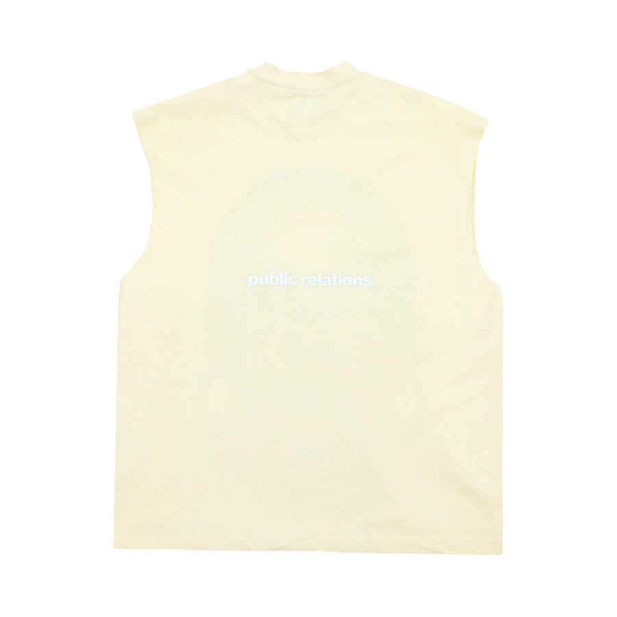 sade cut off cream sleeveless back flat lay on white.