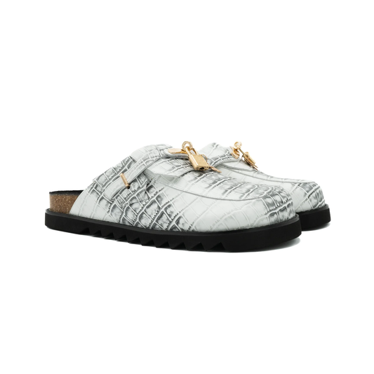 White Snakeskin Clog
