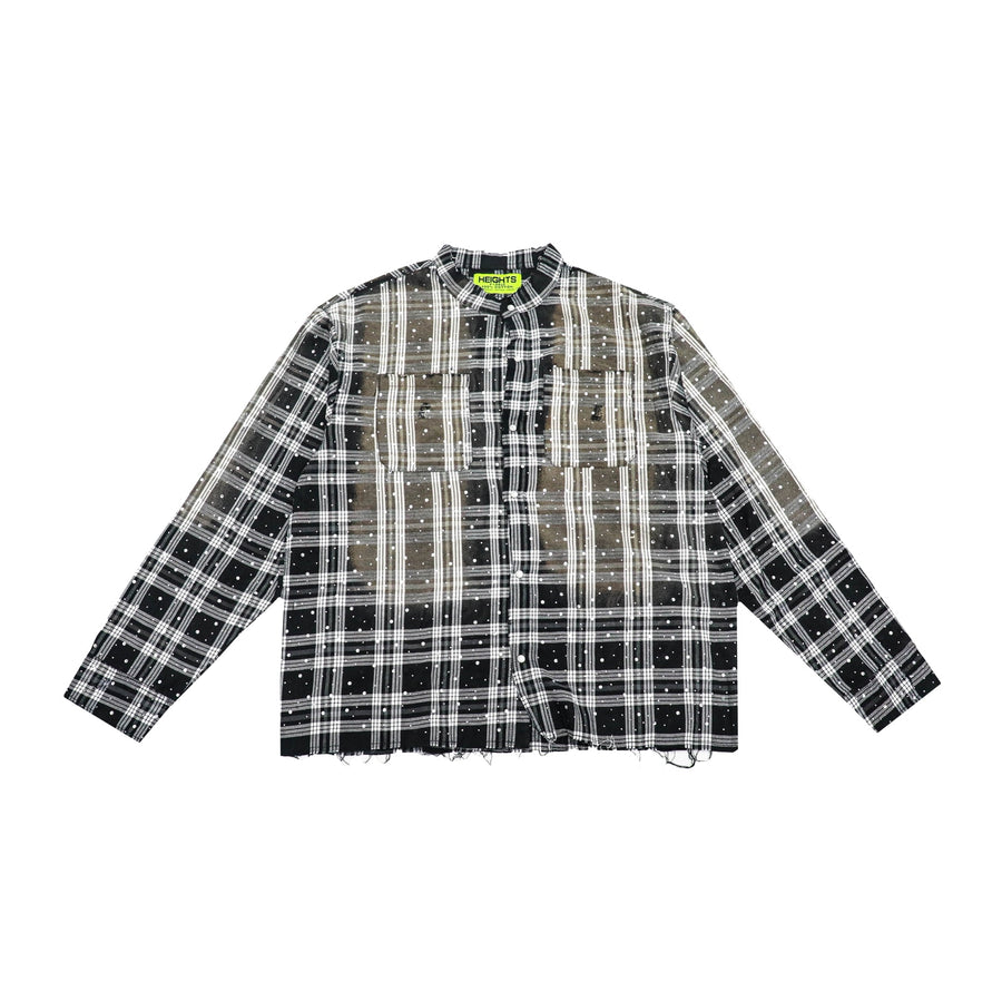 Stone Flannel Long Sleeve black and grey flat front