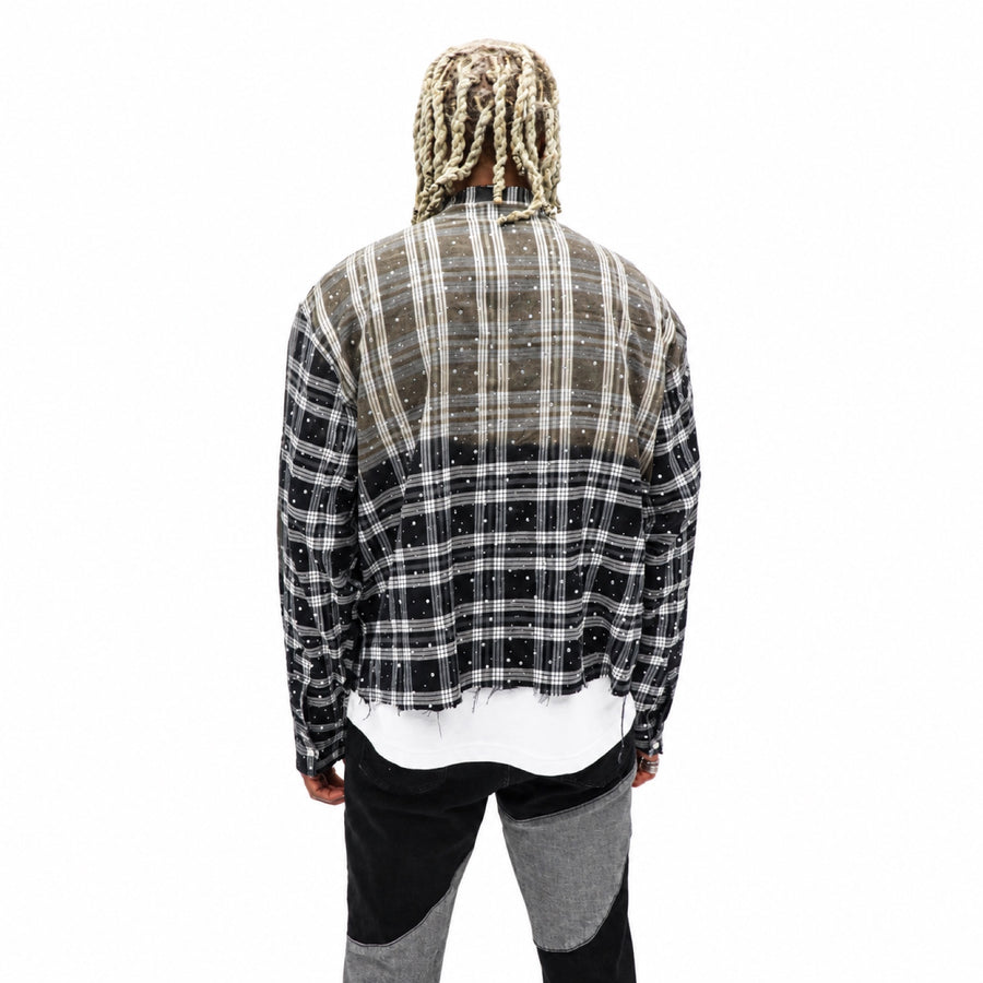 Stone Flannel Long Sleeve black and grey on model back