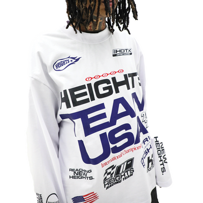 Team USA long sleeve T-shirt by HeightsDistrict featuring the iconic team logo and red, white, and blue design.