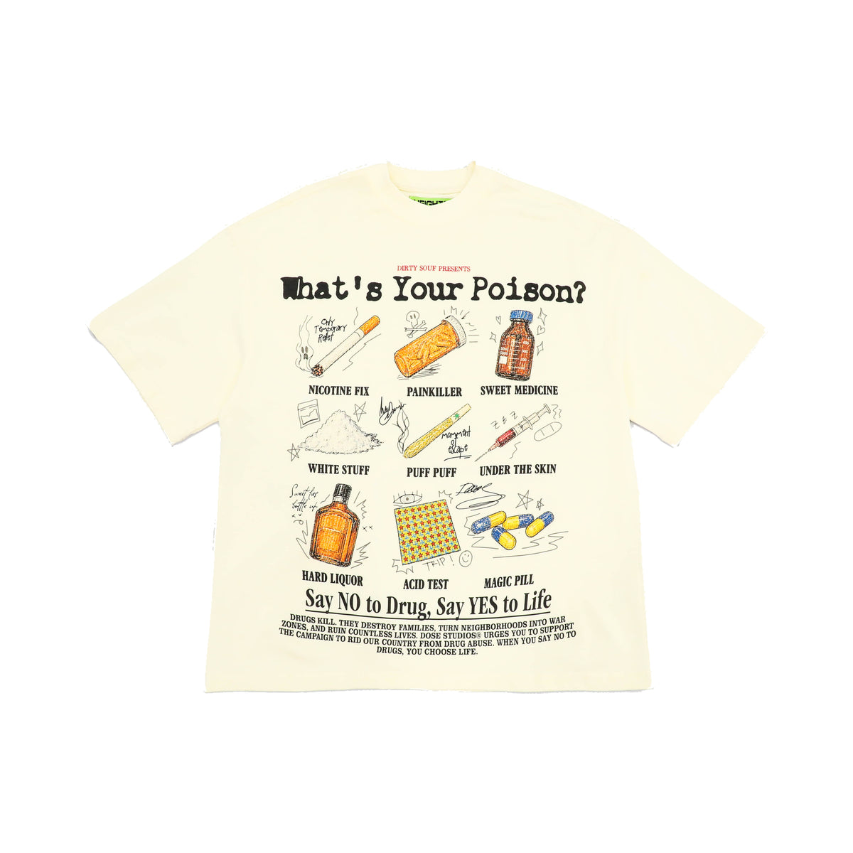 whats your poison cream front flat lay on white.