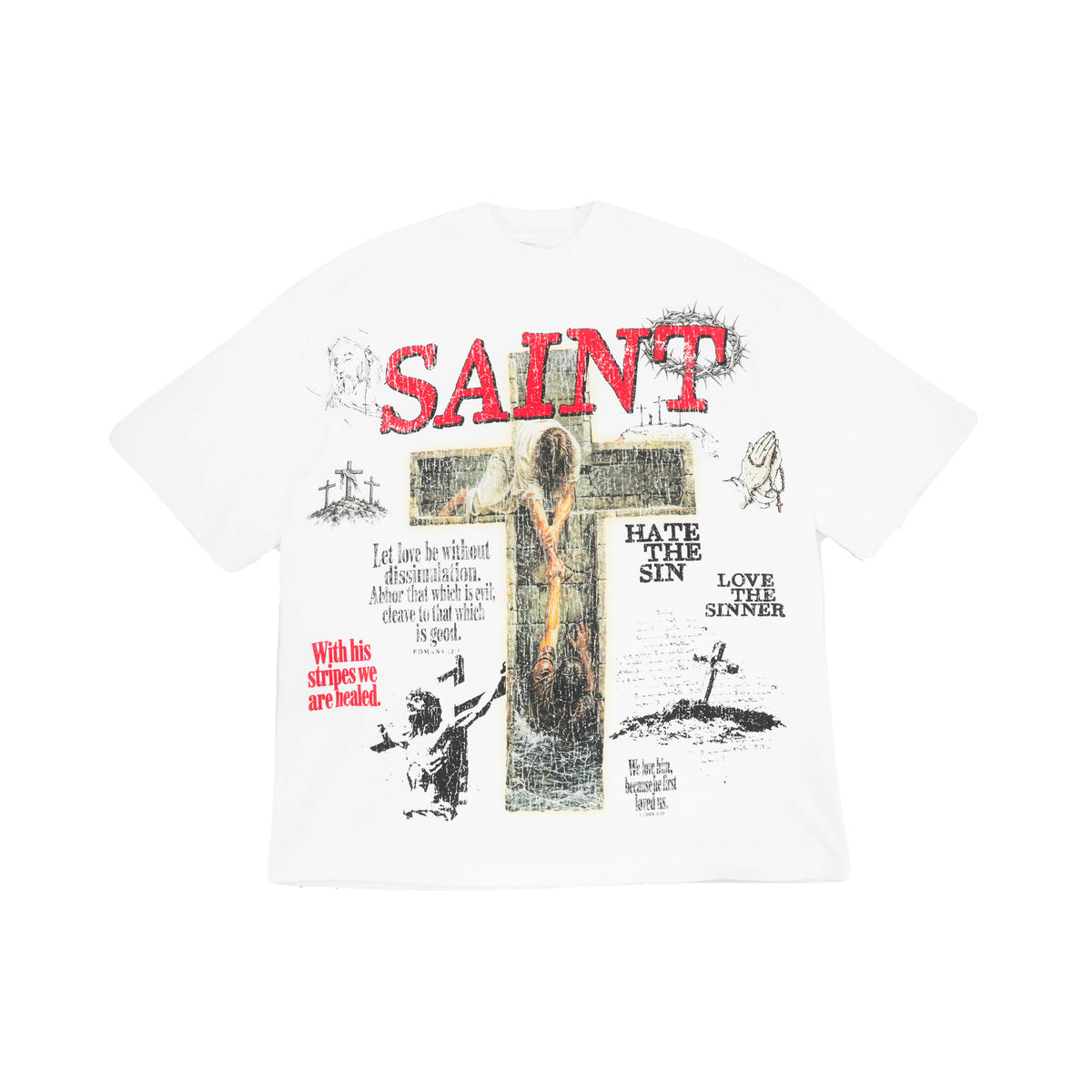 with his stripes white front flat lay on white.